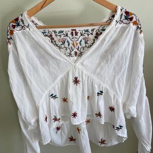 Free People Tops | Free People Flower Embriodered Top | Color: White | Size: M